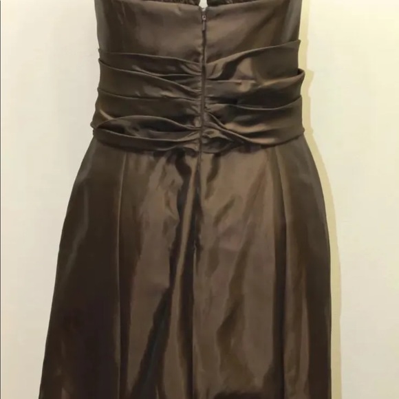 Badgley Mischka Bridesmaid Brown Gown Wedding Strapless Sweetheart Ruffle 10 - Picture 5 of 12